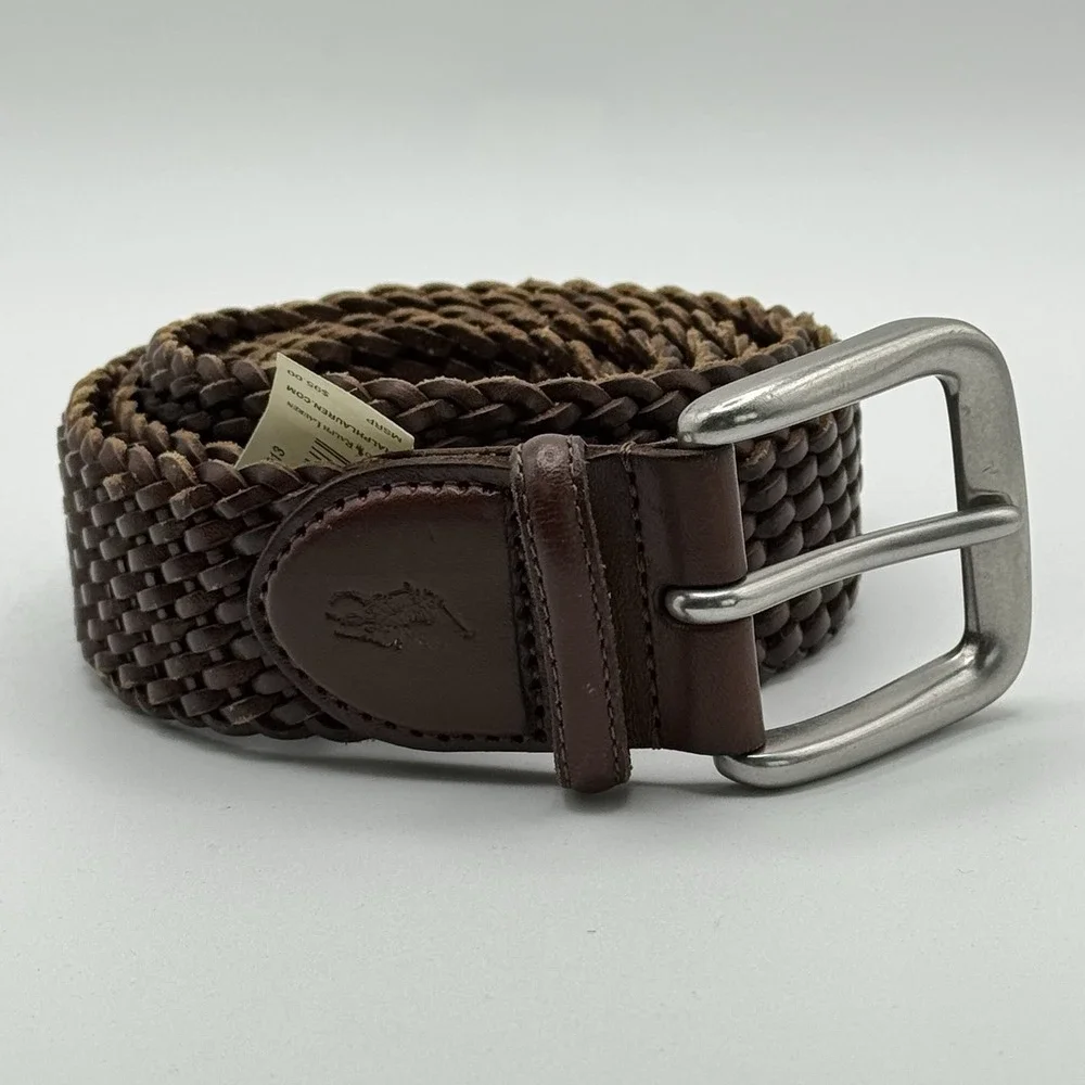 Polo Ralph Lauren Braided Woven Leather Belt Brown Size 54 MSRP $95 Vachetta